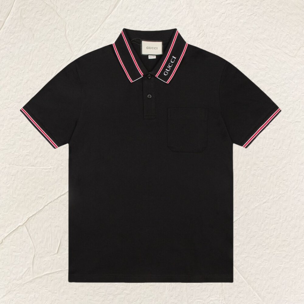 Gucci Logo Stripe Polo Shirt (Black)